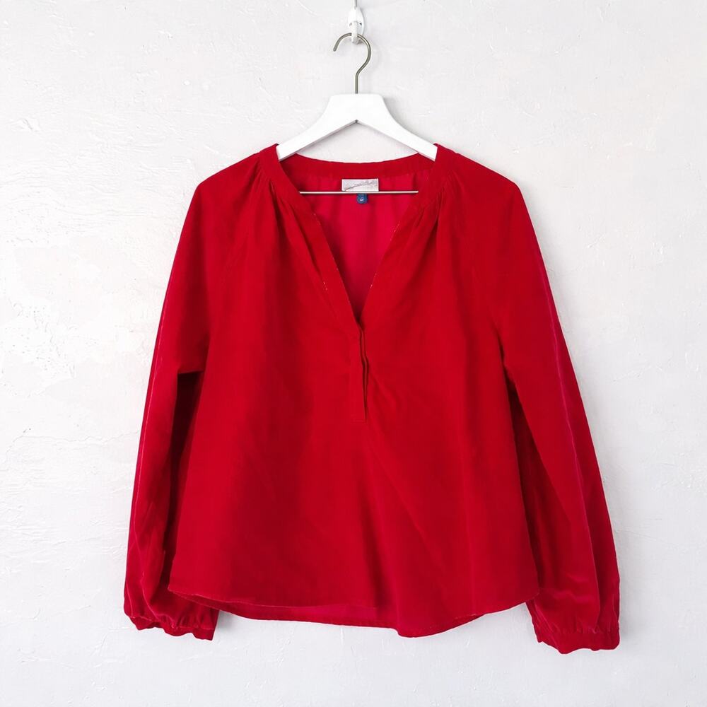 Universal Thread Tomato Red Corduroy Cottagecore V-Neck Peasant Blouse Large
